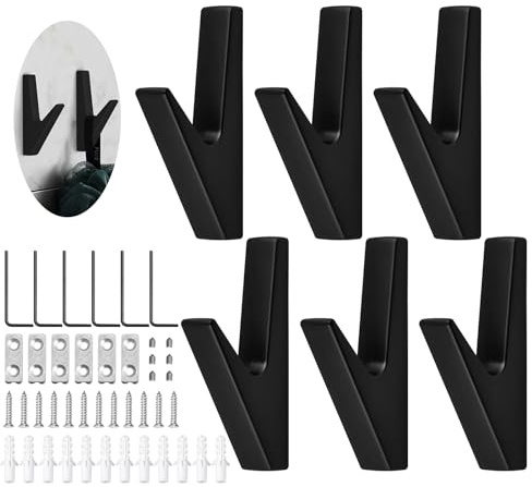 JINTANG Garderobenhaken schwarz Matt,6 pcs kleiderhaken wandhaken | Wandhaken akustikpaneele garderobe für Küchen, Bäder, Foyers und Flure