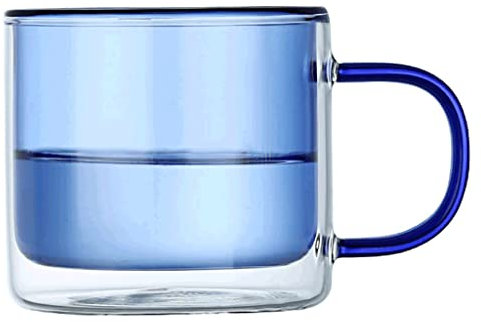 Set di tazze da caffè in vetro a doppia parete con manico, riutilizzabili, isolanti, bicchieri da vino, bicchieri da vino, bicchieri da tè, 250 ml (blu)