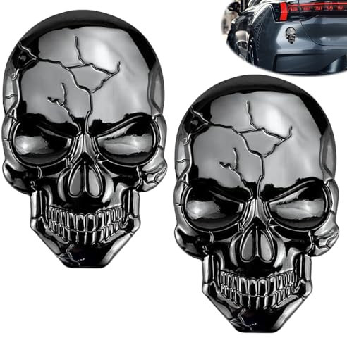 stroyayo 2 Stück Totenkopf Aufkleber Totenkopf Aufkleber Auto Autoaufkleber Totenkopf Metall Totenkopf Aufkleber Coole Auffällige Personalisierte Autoaufkleber für Motorräder Autos Helme