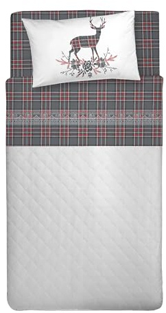 PENSIERI DELICATI Completo Letto Singolo 100% Cotone, Completo Lenzuola Singolo 90x200 Comprensivo di Lenzuolo sotto, Lenzuolo sopra e 1 Federa a Sacchetto, Made in Italy, Tartan Cervo Antracite