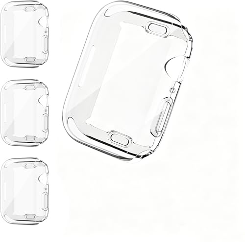 ivoler 3 Stücke Transparent Silikon Hülle Kompatibel mit iWatch 42mm Series 11/10 Schutzhülle, Vollständige Abdeckung Schutzfolie Weiche TPU Case Schutz Displayschutz Folie für Apple Watch 42mm