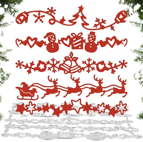 BOOMTOP 5Pcs Stanzschablonen Weihnachten Spitze Rahmen Stanzformen Rand Scrapbooking Cutting Dies Rentier Sterne Weihnachtsbaum für DIY Xmas Kartenbasteln Fotoalbum Grußkarten Geschenkverpackung