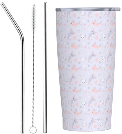 VOSERY Botella de agua de 20 onzas con tapa y popote, bonito vaso aislado de acero inoxidable con diseño de ajolotl amor, taza de café de viaje, vaso personalizado