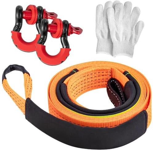 Queiting Abschleppseil PKW 5M x 5CM 10T Bruchfestigkeit Abschleppgurt mit 2 verstärkten Haken und 1 Paar Handschuhen Reflektierender Beschichtung Abschleppseil für Autos SUVs und LKW Orange