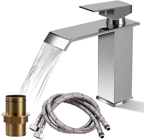 Wasserhahn Bad Waschbecken Einhebelmischer Waschbecken Wassersparend & Spritzwassergeschützt Edelstahl Waschtischarmatur Chrom mit Warm und Kalt Wasser Silber