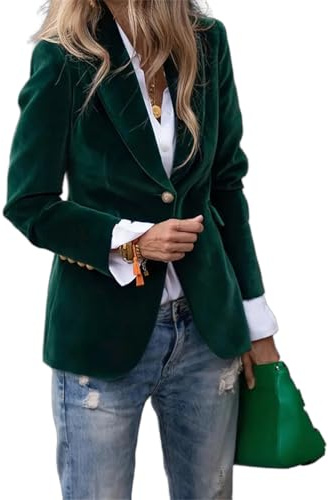 ORANDESIGNE Blazer en Velours pour Femme à Manches Longues OL Bureau Affaires Jackets Élégant Blouson Revers avec Bouton Vintage Manteau