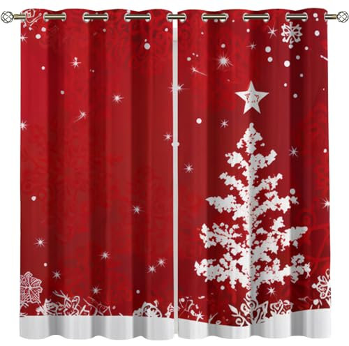 Kinder Gardinen Kinderzimmer Junge Mädchen Blickdicht Roter Festlicher Weihnachtsstil 234X230Cm 2Er Set Verdunkelungsvorhang Thermovorhang Hitzeschutz Vorhänge Wohnzimmer Schlafzimmer Vorhänge Mit