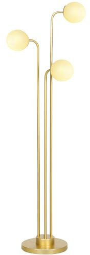 HOMCOM Lampadaire sur pied salon, lampe salon avec 3 spots pivotants, interrupteur à pied et abat-jour en verre, lampadaire salon, chambre à coucher, bureau, style contemporain, 55 x 28 x 165 cm, doré