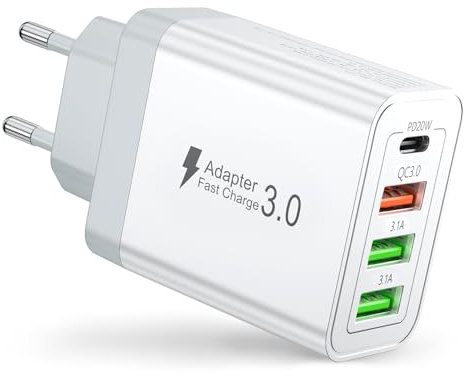 Caricatore USB C,40W 4 Porto Presa Alimentatore USB C QC3.0 Caricatore Rapido,Caricabatterie iPhone Spina Adattatore per iPhone 16 15 14,iPad,Samsung S22 S23 S24,Cuffie,Console di Gioco