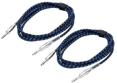 QUARKZMAN 2 Pcs Cavo Per Strumenti Musicali Chitarra, 10 Piedi 1/4 Pollice A 1/4 Pollice Angolo Dritto A Dritto Cavo Jack Per Chitarra Elettrica Basso, Nero Blu
