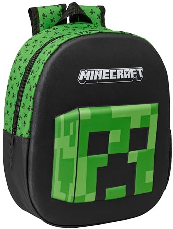 MINECRAFT 3D - Zaino scolastico, con design 3D, adattabile al carrello, ideale per bambini di diverse età, comodo e versatile, qualità e resistenza, 27 x 10 x 33 cm, multicolore, M, Casual