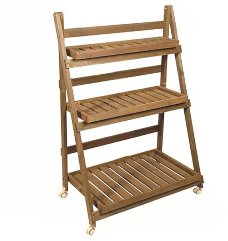 3-stöckiges faltbares Blumenregal aus Holz für drinnen und draußen, Leiterregal für Garten und Bonsai, vielseitiger Pflanzgefäßhalter (Braun, 100 cm)