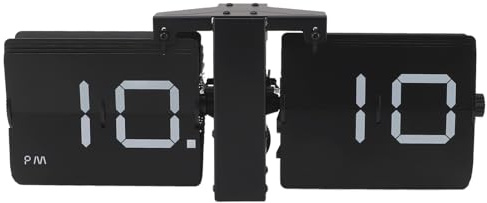 Automatische Flip -Uhr -Mechanik Retro Digital Flip Down Takt Batterie Easy Lesen Sie große Zahlen Schreibtisch Wand Hanging Edelstahl PVC Wohnzimmer Büro Studie (Schwarzer Stand und schwarzer Flip)