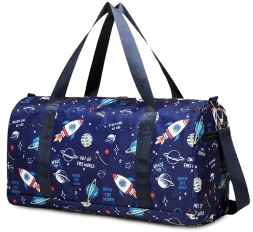 Suweir Sporttasche Kinder Reisetasche Jungen Mädchen mit Nassfach Schwimmtasche Weekender Duffle Bag Outdoor Fussballtasche Badetasche für Reisen, Fitness, Sport, Schule (Blau Sternenhimmel)