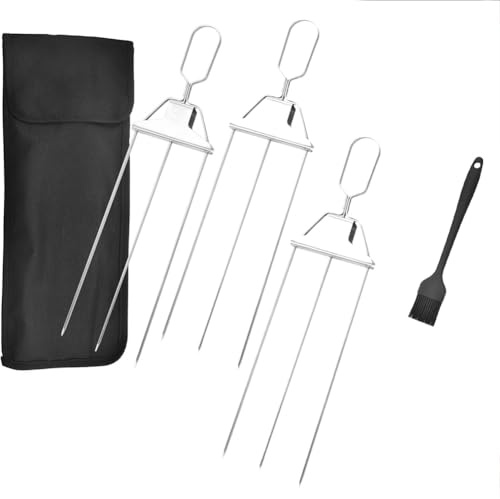 Steowsey Brochettes en acier inoxydable avec sac en tissu Oxford, brochettes en métal pour griller, pour viande, légumes, fruits