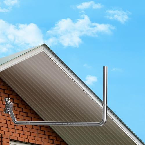 Supporto per antenna a parete lunga - Base di montaggio per palo grondaia lunga, con gomito a 90°, tubo di prolunga, adattatore di connessione e viti. Perfetto per antenne TV esterne (colore argento)