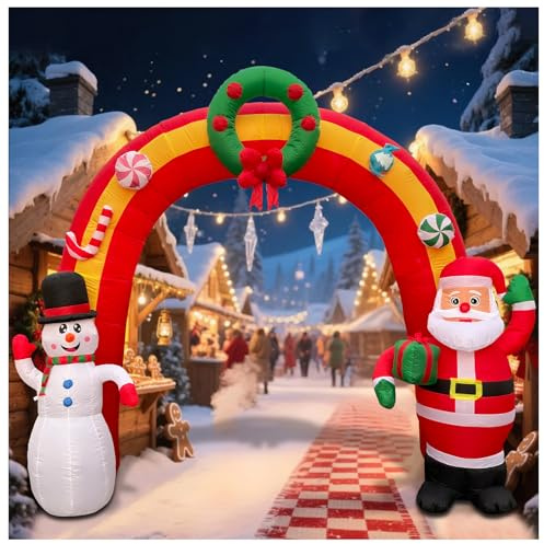 Arco di Natale gonfiabile da 11,8 piedi, Babbo Natale gonfiabile e pupazzo di neve, decorazione esterna con luci LED integrate per feste di Natale, aree interne ed esterne, prato e decorazioni