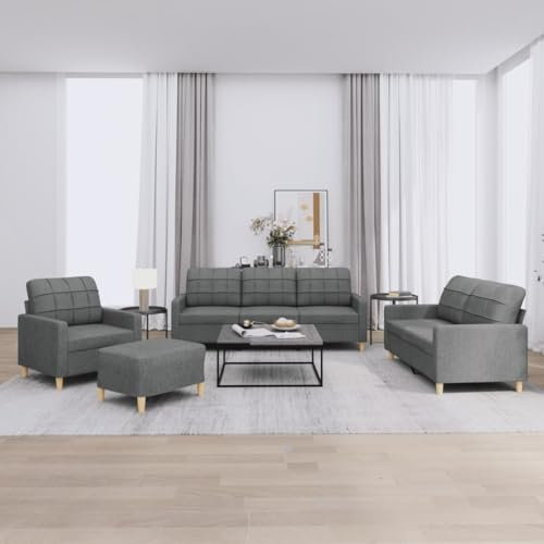 Snsowed 4-TLG. Sofagarnitur mit Kissen Dunkelgrau Stoff, Sofa Mit Relaxfunktion, Couchgarnitur, Wohnzimmer Sofa, Couch, Sofa Set 3201251