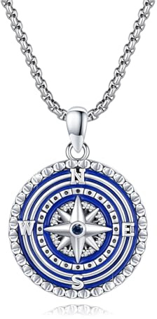XIXLES kompass halsband kedja damer 925 sterlingsilver kompass kedja damer med blå zirkonia examen smycken för kvinnor