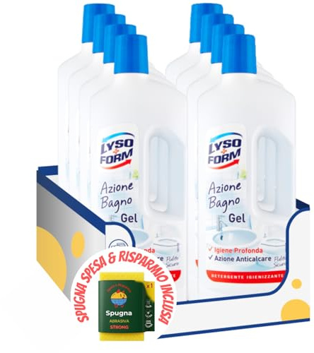 Gel detergente bagno igienizzante 750 ml – Rimuove calcare e batteri kit con Spugna Brandizzata SPESA & RISPARMIO Inclusa – Variazioni 4/8/12 Pezzi (8)