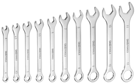 QUARKZMAN Clé Plate Jeu De Clés Mixtes Minces 4/4.5/5/5.5/6/7/8/9/10/11mm À Embout Décalé 6-Points Et Embout Ouvert Incliné À 15° Clé Mixte Mini 30Cr13 Métrique Avec Pour Réparations Auto