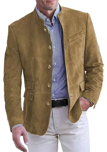 Generisch Giacca leggera in corduroy da uomo, giacca per le mezze stagioni con chiusura a bottoni singolo e tasche, giacca autunnale tinta unita, vintage, giacca da tempo libero, slim fit, con