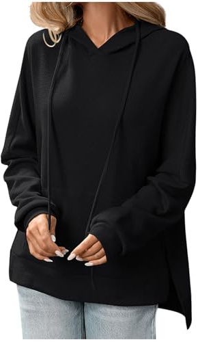 HAOLEI Felpa Donna in Pile con Cappuccio Felpa Invernale Sportiva Maglione Inverno Sport Maniche Lunghe Maglietta Cotone Curvy Autunno Oversize Pullover Elegante Sweatshirt Calda con Tasche