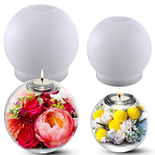 Tealight Candle Holder Molds 2PCS, Sphere Silicone Set - Large & Small DIY Crystal Ball Epoxy Casting for Home Décor