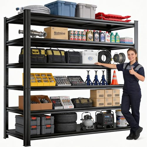 Notmise Adjustable 6-Tier Garage Shelving, Heavy Duty Steel Storage Rack, High Load Capacity, Ideal for Garage, Warehouse, or Home Organization (6-Tier 82 H x 40 W x 18 D)
