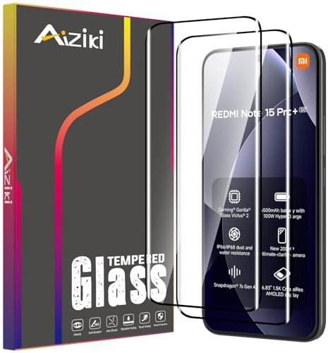 Aiziki [2 Piezas Protector de Pantalla para Xiaomi Redmi Note 15 Pro+ 5G/Poco M8 Pro, 0.33 mm Ultra Transparente, Antihuellas, Sin Burbujas, Ultra Resistente, HD Transparente
