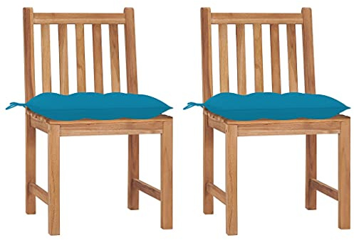 Bucmath Trädgårdsstolar, set om 2 med kuddar, teak i massivt trä, fint slipad, 50 x 53 x 90 cm, vattenbaserad glasyr, för trädgård och terrass, väderbeständig, bekväma utomhusstolar
