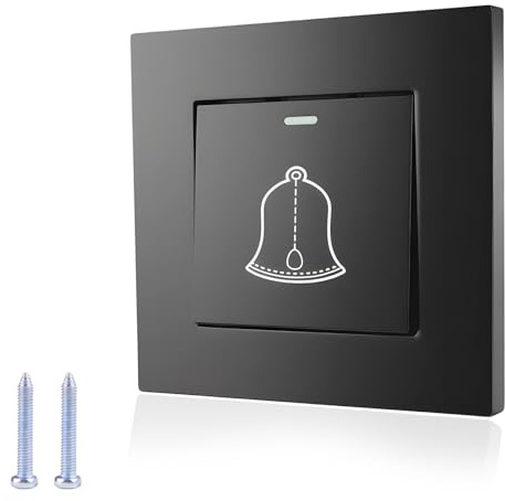 Botón de Timbre Exterior 220-250V | Universal Pulsador Timbre Exterior 86 x 86 mm con tornillos Para Hotel en Casa, Instalación Fácil (Negro)