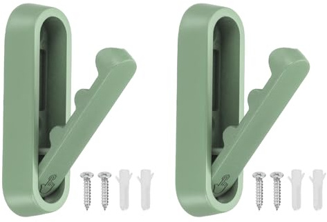 QUARKZMAN 2Pcs Crochets Muraux Pliants, Alliage D'Aluminium Crochets Lourds Mural Pliant Pour Manteaux Avec Accessoires De Fixation Gain De Place Pour Suspendre Manteaux Serviettes, Vert Mat