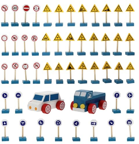 Abaodam Jouets D’éveil en Bois pour Garçon et Filles 1 Ensemble de Panneaux de Signalisation Routière Miniatures en Pin Naturel, Jeu Éducatif de Cognition Sécurité Routière, Jouets
