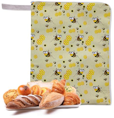 Beeswax Bread Bags for Homemade Bread, Reusable Cotton Linen Bread Storage Bag with Zipper, Natural Beeswax Lining for Sourdough & Artisan Loaves (C)