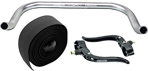 Permanent cykel bullhorn Fixie Singlespeed racercykel triathlon-styre silver 400 mm med matchande bromsspak och svart styrband