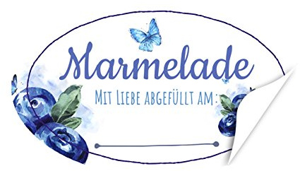 20 x ovale Einmachglas Etiketten Heidelbeere Marmelade - Format ca. 8 x 5 cm - Aufkleber, Sticker für Selbstgemachtes und mit Liebe abgefüllt