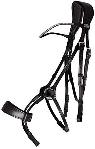 QHP Ledertrense Sedna speziell Entwickelt um Druckpunkte freizuhalten, Gelpads, anatomisches Genickstück (Pony, Schwarz)