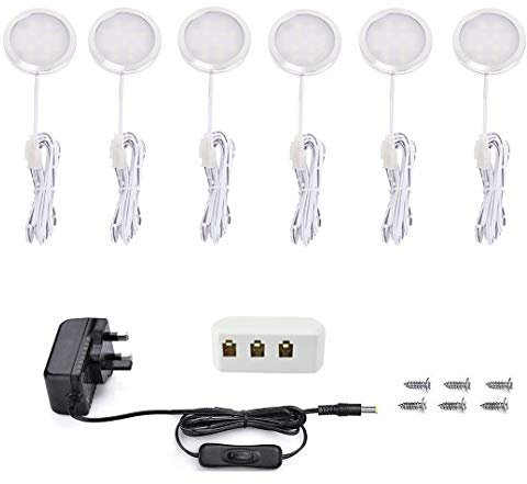 Vlio Under Cabinet Light Kit, Set of 6, LED Puck Lights, 15W, 1500LM, Warm White, Display Cabinet Lighting, Disc Light for Kitchen, Closet, Counter, Cupboard, Shelf, Wardrobe and More
