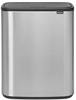 Brabantia Bo Touch Mülleimer — 2 x 30-Liter-Inneneimer (matter Stahl, fingerabdruckfest) Müll-/Recycling-Kücheneimer mit herausnehmbaren Fächern und Müllbeuteln