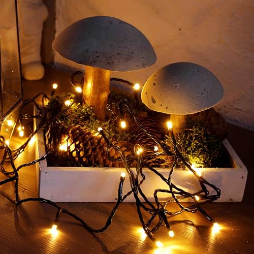 hellum Lichterkette Außen LED mit Timer, 120 LEDs, klassisch warmweiß, ca. 11,9 m beleuchtet, grünes Kabel, Lichterkette mit Stecker für Weihnachtsbaum, Garten & Terrasse, <59lm, 576641