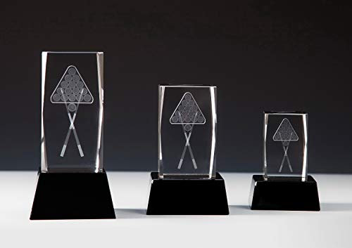 Henecka Billard-Pokal, Glastrophäe 3D-Lasermotiv Billard, Kristallglas, schwarzer Glassockel, mit Wunschgravur, Größe 11 cm