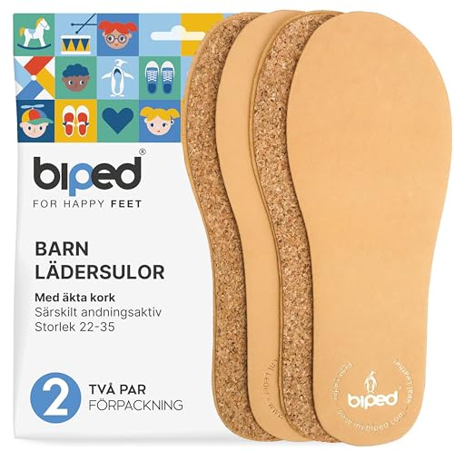 biped 2 par barnsulor i premiumläder med äkta naturkork - Mjuka sulor vegetabiliskt garvade - Andningsaktiva sulor för alla barnskor z2767(34-35)