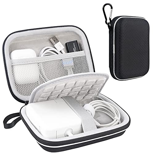 Lacdo Hard Carrying Case for MacBook Pro Air MagSafe/MagSafe 2 Power Adapter, iPhone13/13 Pro Charger, USB-C Hub, Type-C Hub, Earbuds, USB Cable Organizer EVA Protective Shockproof Travel Bag, Black