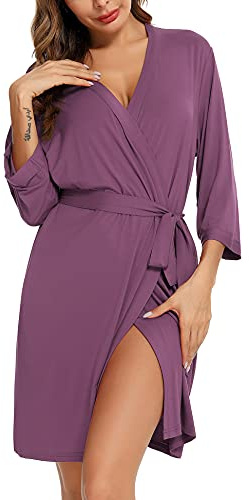 Samring - Accappatoio da donna, leggero, morbido kimono corto, utilizzabile come vestaglia o pigiama, Fucsia, Small