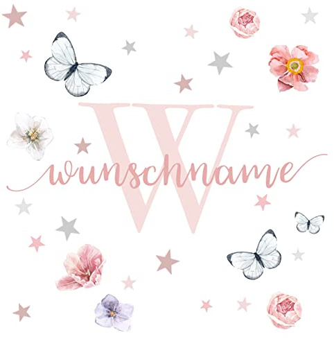 Little Deco Wandtattoo Sterne & Wunschname I Wandbild 131 x 53 cm (BxH) I Kinderzimmer Babyzimmer Wandaufkleber Mädchenzimmer Blumen Wandsticker Aufkleber DL754
