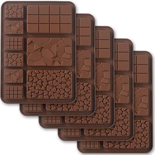 Cozihom Break-Apart Silicone Chocolate moulds, Chocolate Bar moulds, Homemade Protein and Energy Bar moulds, 5 Packs