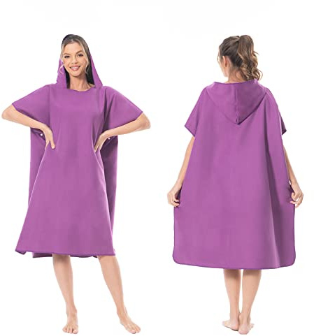 Mokani Peignoir à Langer Serviette en Microfibre Poncho de Surf avec Capuche pour Plage Surf Natation Plongée, Séchage Rapide & Léger, Convient aux Hommes Femmes Adultes (Violet)