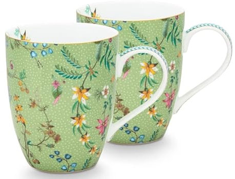 PIP STUDIO 51002302 Jolie Flowers Green Henkelbecher 350 ml Set2
