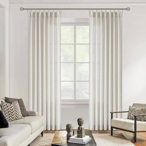 Vision Home Natürliche Plissee-Vorhänge, halbtransparent, strukturiertes Leinen-Mischgewebe, lichtfilterend, Fenstervorhänge, 274.3 cm, für Wohnzimmer, Schlafzimmer, 2 Paneele, 106.7 cm Bx108 L